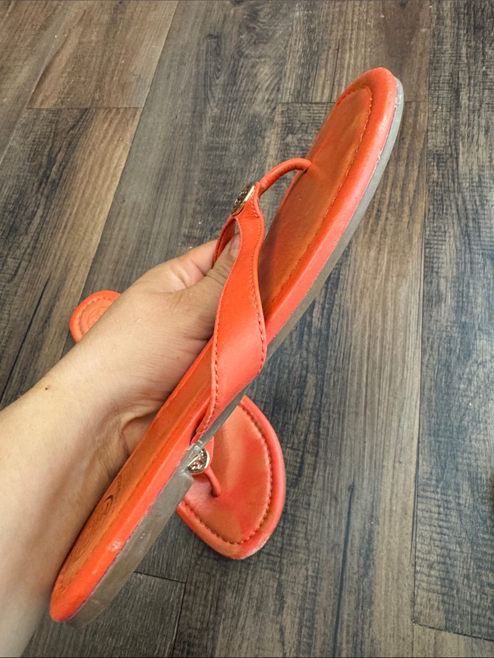 Tory Burch Orange Leather Logo Thong Sandals - Picture 9 of 15